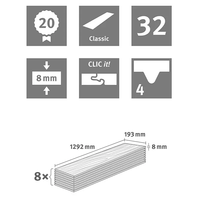 Egger Home Laminat Loja Eiche hell - 1.292 x 193 x 8 mm, Landhausdiele - Skizze