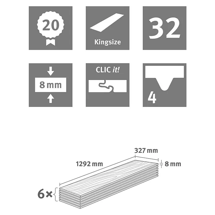 Egger Home Laminat Springfield Eiche natur - 1.292 x 327 x 8 mm, Landhausdiele - Skizze