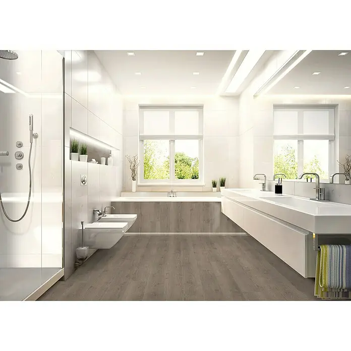 Egger Home Aqua+ Laminat Redmond Eiche dunkel - 1.292 x 193 x 8 mm, Landhausdiele - Stimmungsaufnahme