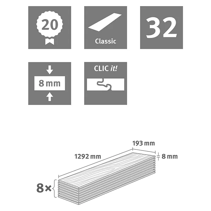 Egger Home Laminat Eiche sandbeige - 1.292 x 193 x 8 mm, Landhausdiele - Skizze