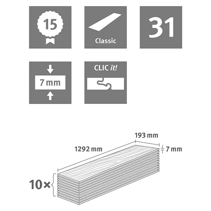 Egger Home Laminat Woodwork Eiche - 1.292 x 193 x 7 mm, Landhausdiele - Skizze