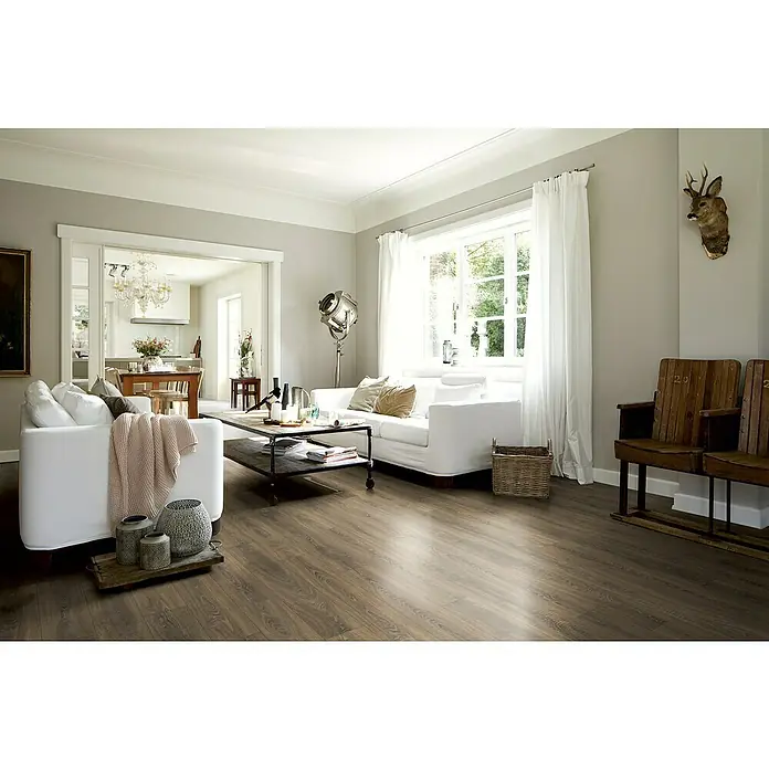 Egger Home Laminat Toscolano Eiche Tabak - 1.292 x 193 x 10 mm, Landhausdiele - Stimmungsaufnahme