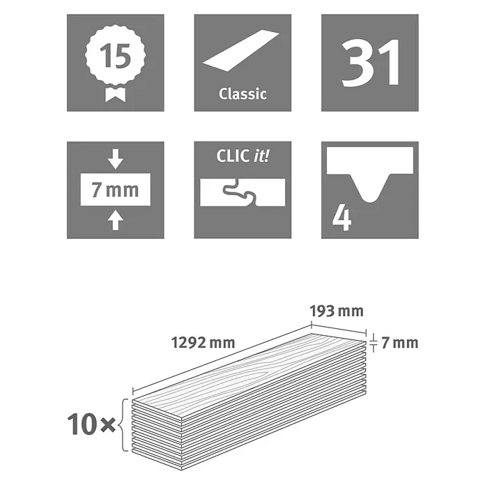 Egger Home Laminat Zermatt Eiche hell - 1.292 x 193 x 7 mm, Landhausdiele - Skizze