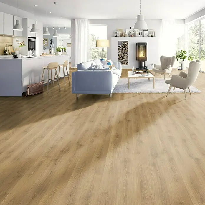 Egger Home Aqua+ Laminat hrast med - 1.292 x 193 x 8 mm, Rustikalni pod - Živopisni prikaz