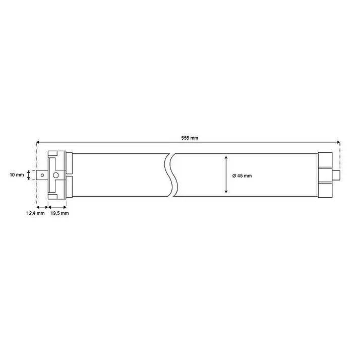 Schellenberg Funk-Rohrmotor Premium 10 Maxi - Max. Rollladenfläche: 4,2 m² bei Kunststoffrollläden, Einbaulänge: 555 mm, Zugkraft: 20 kg - Skizze