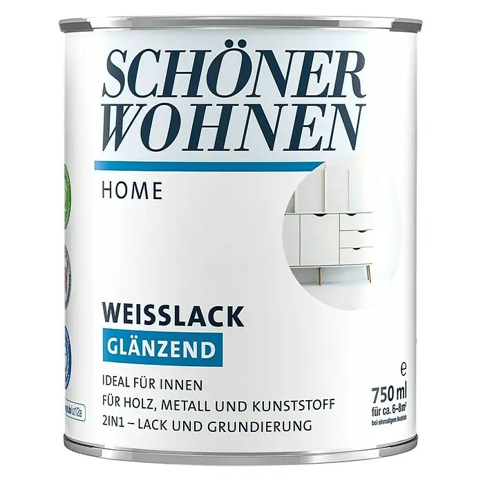 SCHÖNER WOHNEN-Farbe Home Weißlack - Reinweiß, 750 ml, Glänzend - Vorderansicht