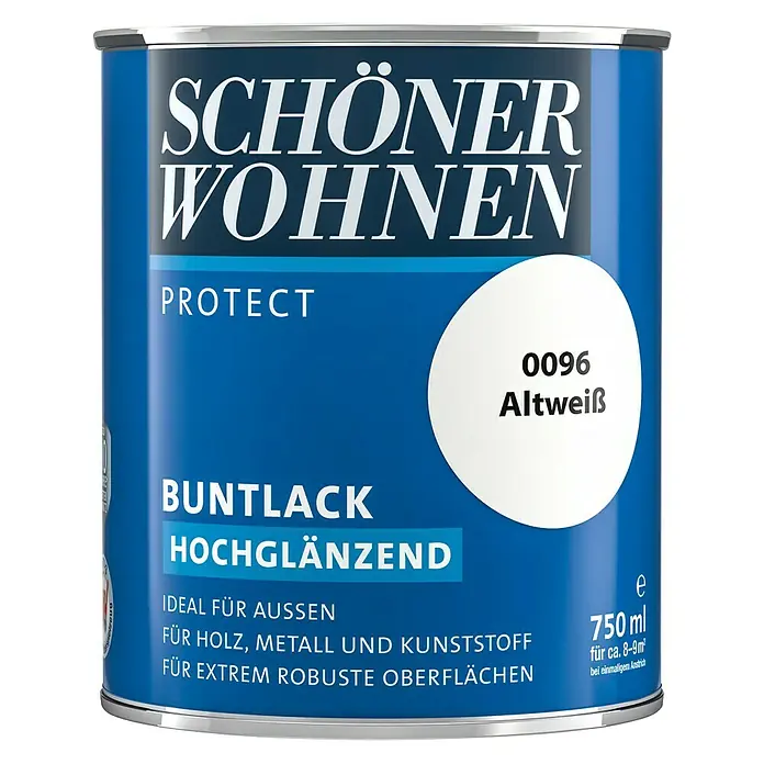 SCHÖNER WOHNEN-Farbe Protect Buntlack - Altweiß, 750 ml, Hochglänzend - Vorderansicht