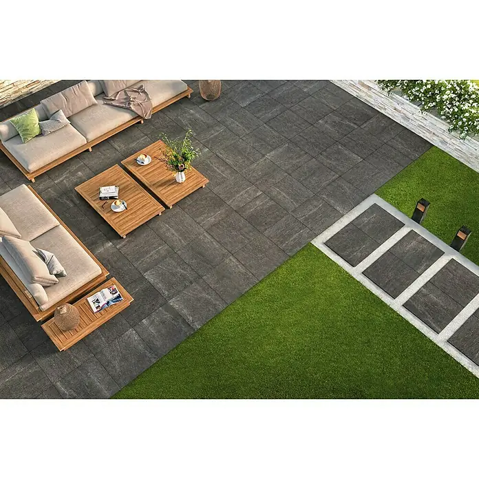 Terrassenfliese Terrassimo - 60 x 60 x 2 cm, Anthrazit, Matt - Stimmungsaufnahme
