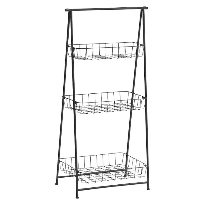Kupaonski regal Zeller - Crne boje, D x Š x V: 30 x 43 x 90 cm - Dijagonalni pogled