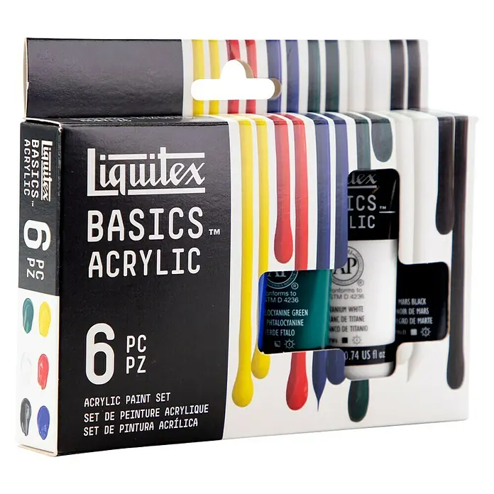 Liquitex Basics Set akrilnih boja - Razvrstano po boji, 6 Kom. x 22 ml, Tuba - Dijagonalni pogled