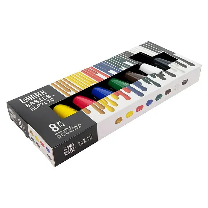 Liquitex Basics Acrylfarben-Set - Farbig sortiert, 8 Stk. x 75 ml, Tube - Diagonale Ansicht