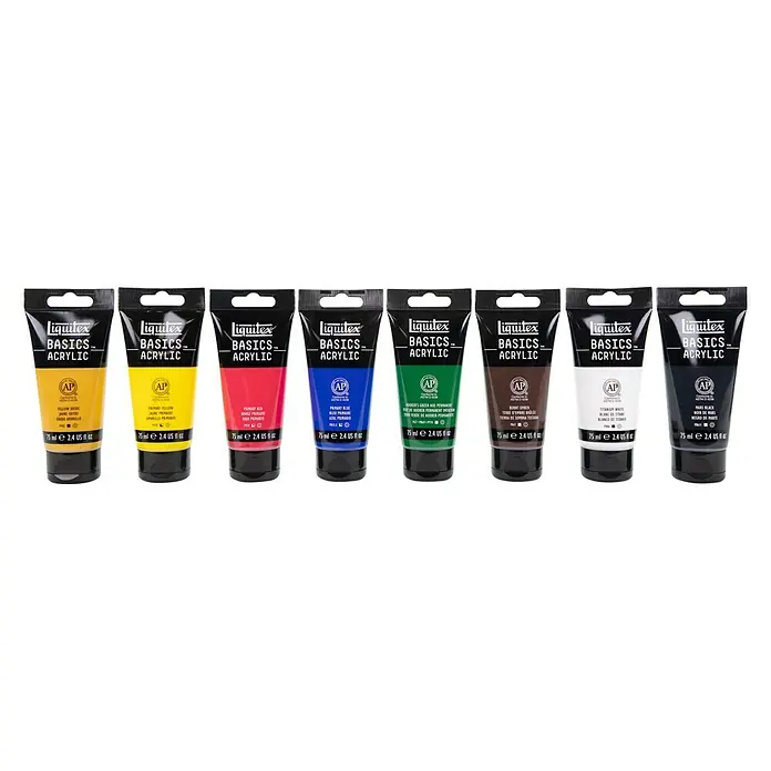 Liquitex Basics Acrylfarben-Set - Farbig sortiert, 8 Stk. x 75 ml, Tube - Vorderansicht