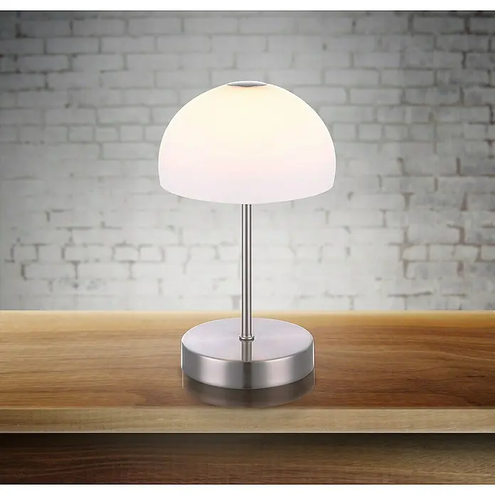 Globo Lámpara de sobremesa LED - 5 W, Níquel mate, Blanco, Opal, Blanco cálido - Foto ambiente