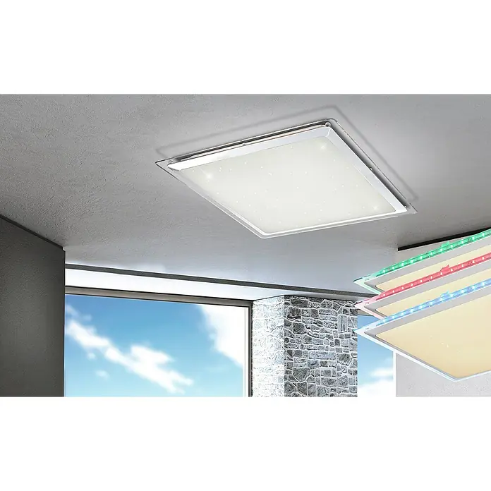 Globo LED-Deckenleuchte Rena - 30 W, L x B x H: 44,5 x 44,5 x 7,5 cm, Chrom - Stimmungsaufnahme