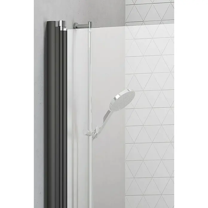 Camargue Vario Eckdusche B2+B53 - 80 x 90 x 195 cm, Beschichtet, Stärke: 6 mm, Schwarz - Detailaufnahme