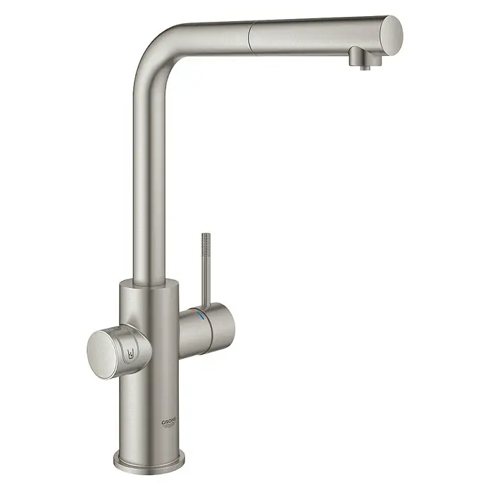 Grohe Standventil Blue Home - L-Auslauf, CO2-Messung, Supersteel - Diagonale Ansicht