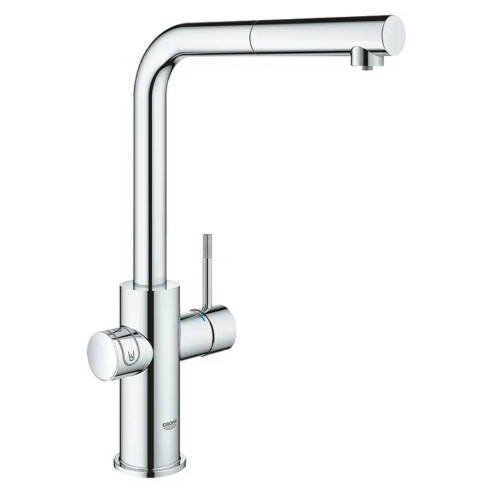 Grohe Spültischarmatur Blue Home - L-Auslauf, CO2-Messung, Chrom, Auslauf herausziehbar - Diagonale Ansicht