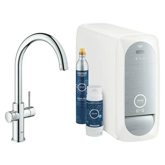 Grohe Spültischarmatur Blue Home - C-Auslauf, CO2-Messung, Chrom - Diagonale Ansicht