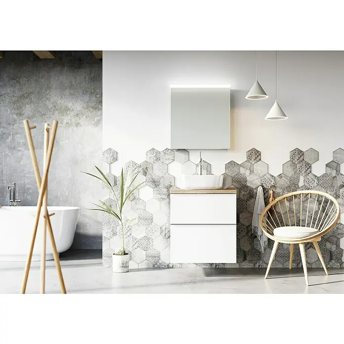 Riva Look LED-Spiegelschrank - B x H: 60 x 64,8 cm, Mit Beleuchtung, Spanplatte, Farblos - Stimmungsaufnahme