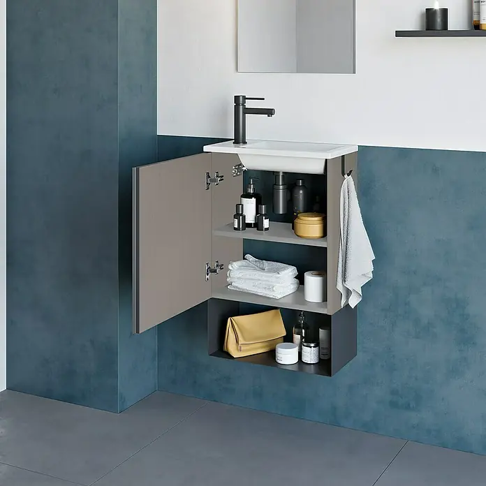 Riva Badmöbel-Set Indus - 46 cm, Grau, Matt - Stimmungsaufnahme