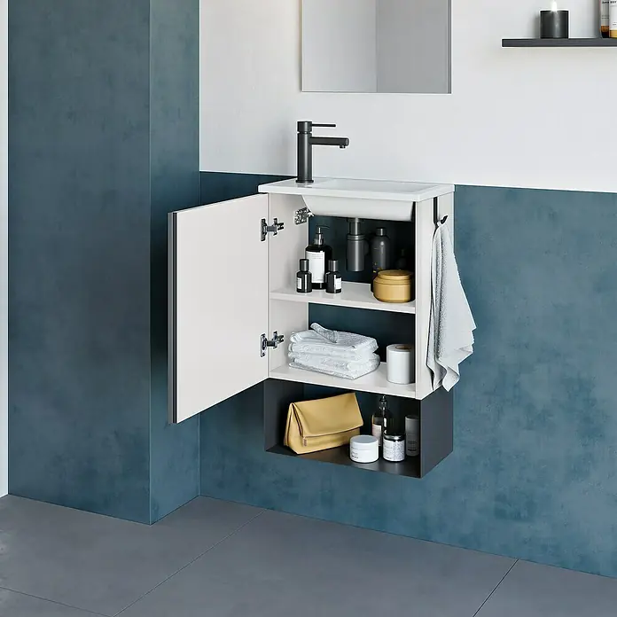 Riva Badmöbel-Set Indus - 46 cm, Weiß, Schwarz, Glänzend - Stimmungsaufnahme