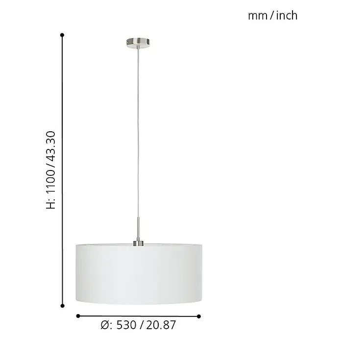 Eglo Pasteri Pendelleuchte rund - Durchmesser: 530 mm, Farbe Schirm: Weiß - Skizze