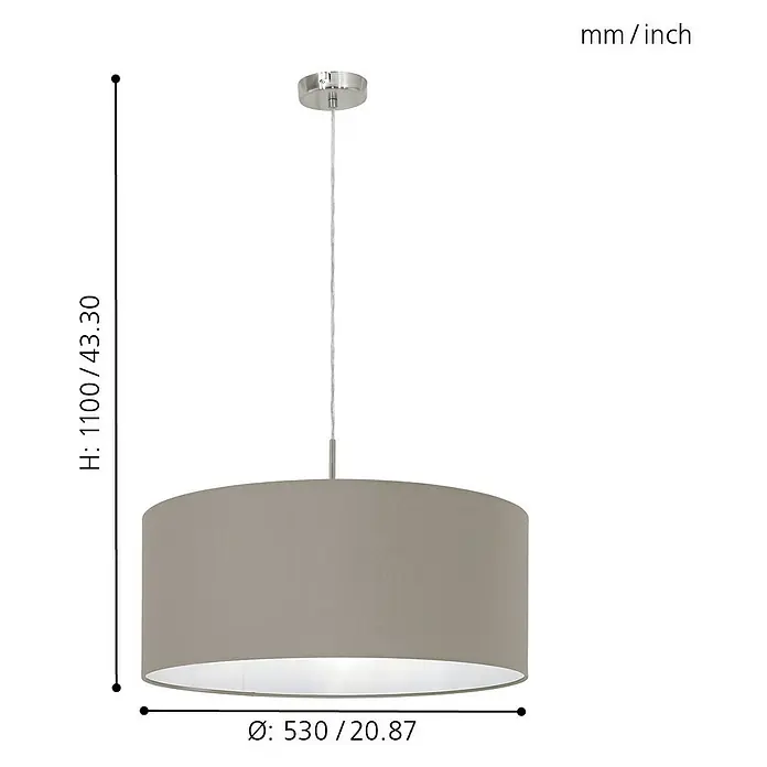 Eglo Pasteri Pendelleuchte rund - Durchmesser: 530 mm, Farbe Schirm: Taupe - Skizze