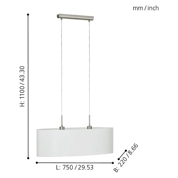 Eglo Pasteri Pendelleuchte - Breite: 75 cm, Farbe Schirm: Weiß - Skizze