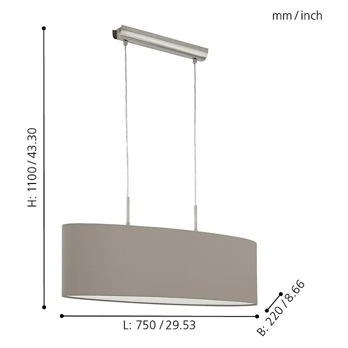 Eglo Pasteri Pendelleuchte - Breite: 75 cm, Farbe Schirm: Taupe - Skizze