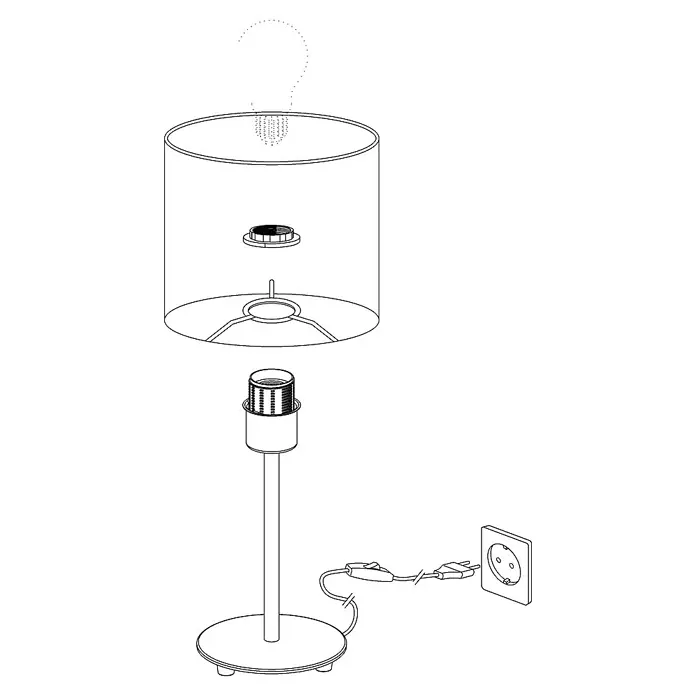 Eglo Pasteri Tischleuchte rund - 60 W, Ø x H: 180 mm x 40 cm, Nickel matt, Weiß, E27 - Skizze