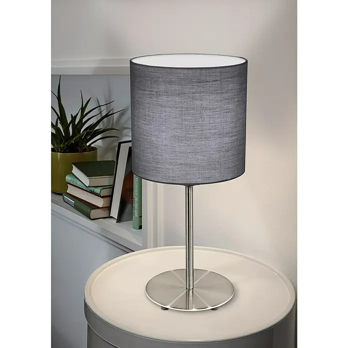 Eglo Pasteri Tischleuchte rund - 60 W, Ø x H: 180 mm x 40 cm, Nickel matt, Grau matt, E27 - Stimmungsaufnahme