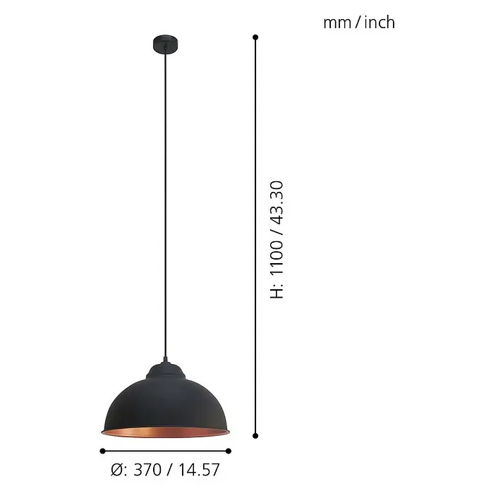 Eglo Pendelleuchte rund - Schwarz/Kupfer - Skizze