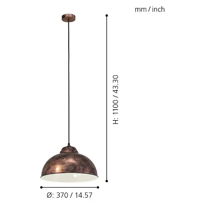 Eglo Pendelleuchte rund - Höhe: 110 cm, Kupfer - Skizze
