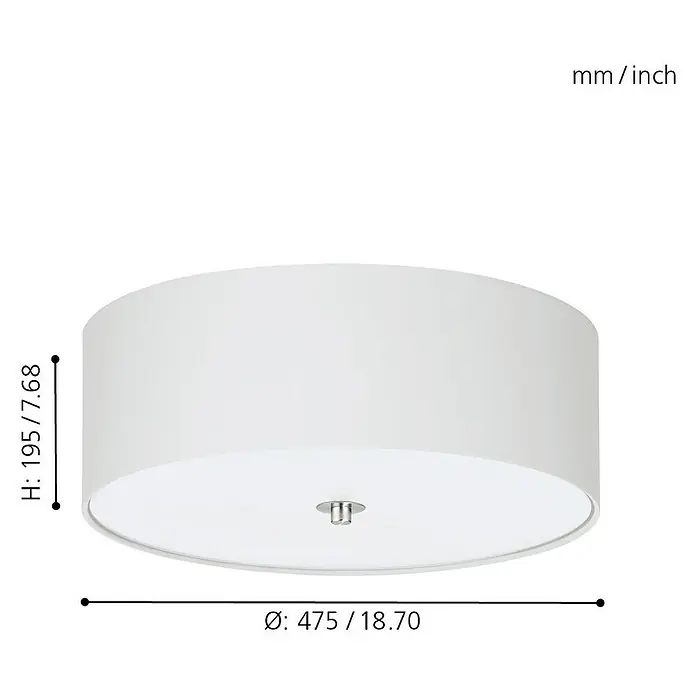 Eglo Pasteri Deckenleuchte rund - 180 W, Nickel matt, Weiß, E27 - Skizze