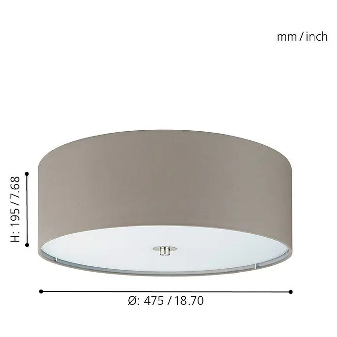 Eglo Pasteri Deckenleuchte rund - 180 W, Nickel matt, E27 - Skizze