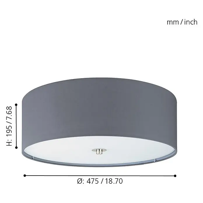 Eglo Pasteri Deckenleuchte rund - 180 W, Nickel matt, E27 - Skizze