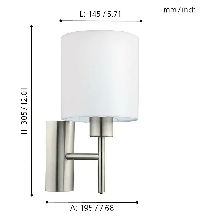 Eglo Pasteri Wandleuchte - 60 W, Nickel matt, Weiß, E27 - Skizze