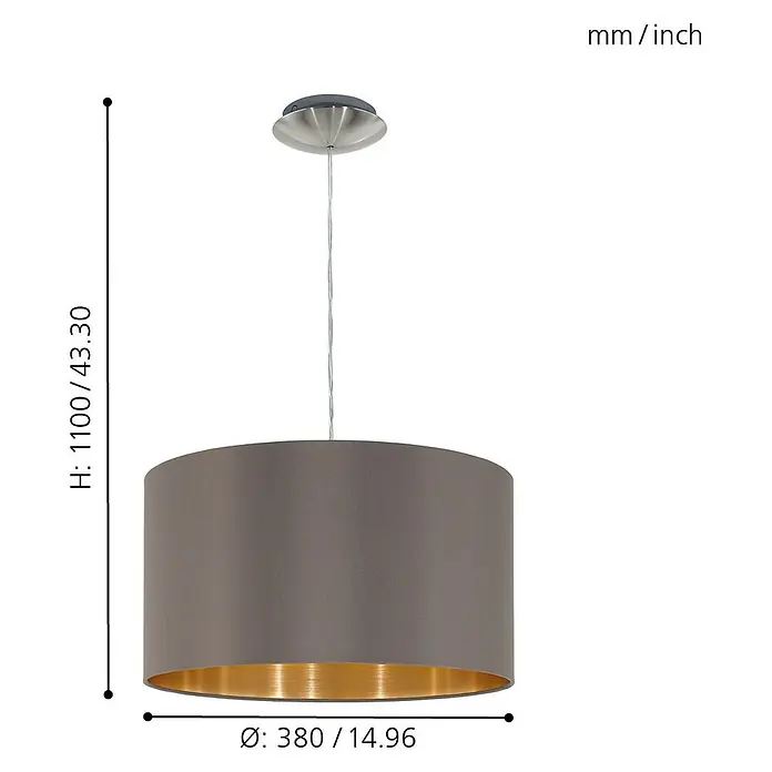 Eglo Maserlo Pendelleuchte rund - Höhe: 110 cm, Durchmesser: 380 mm - Skizze
