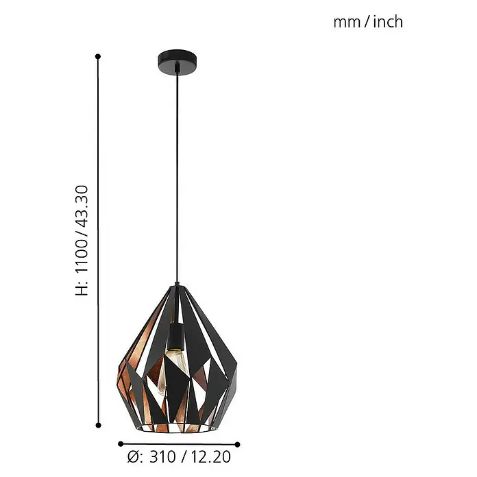 Eglo Carlton 1 Pendelleuchte rund Carlton 1 - Höhe: 110 cm - Skizze
