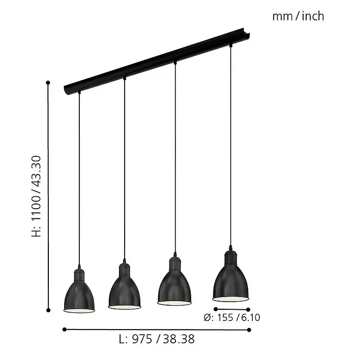 Eglo Priddy Pendelleuchte - Höhe: 110 cm - Skizze