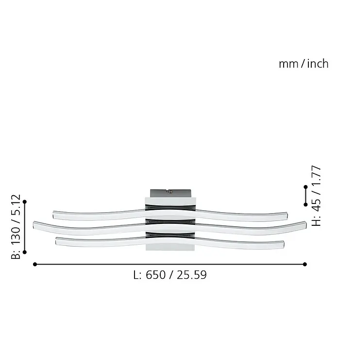 Eglo LED-Wand- & Deckenleuchte Roncade - 26 W, L x B x H: 65 x 13 x 4,5 cm, Chrom, Warmweiß - Skizze