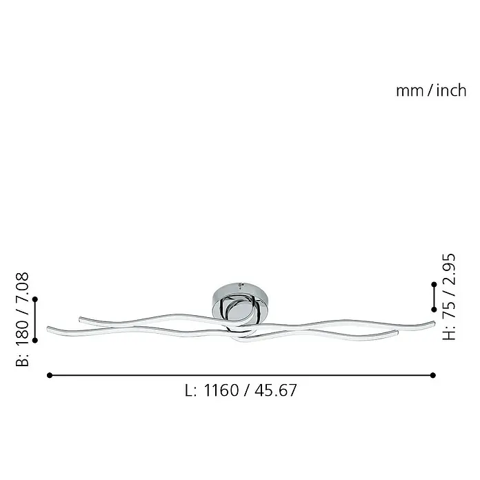 Eglo LED-Wand- & Deckenleuchte Roncade - 40 W, L x B x H: 116 x 18 x 7,5 cm, Chrom, Warmweiß - Skizze