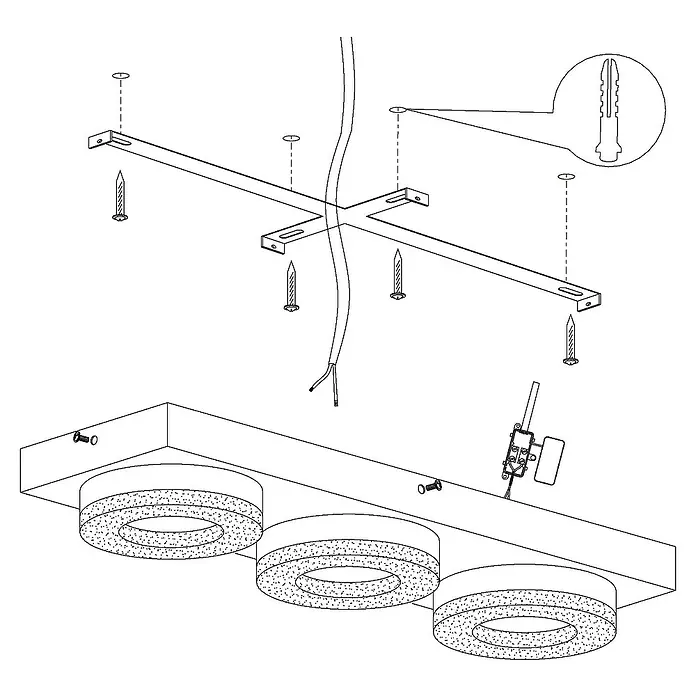 Eglo LED-Wand- & Deckenleuchte Fradelo rund - L x B x H: 46 x 140 x 6 cm, Silber, Warmweiß, Anzahl Leuchtmittel: 3 Stk. - Skizze