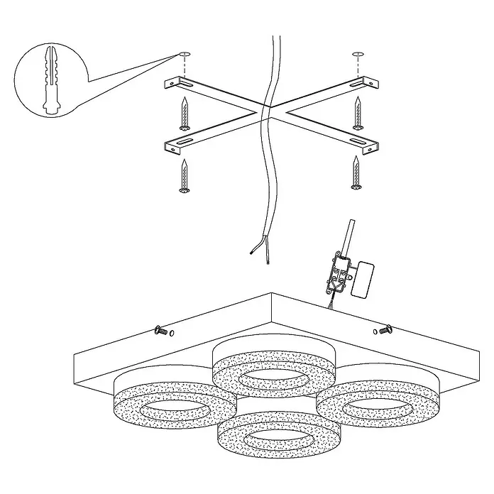 Eglo LED-Wand- & Deckenleuchte Fradelo - L x B x H: 28 x 28 x 6 cm, Silber, Warmweiß, Anzahl Leuchtmittel: 4 Stk. - Skizze