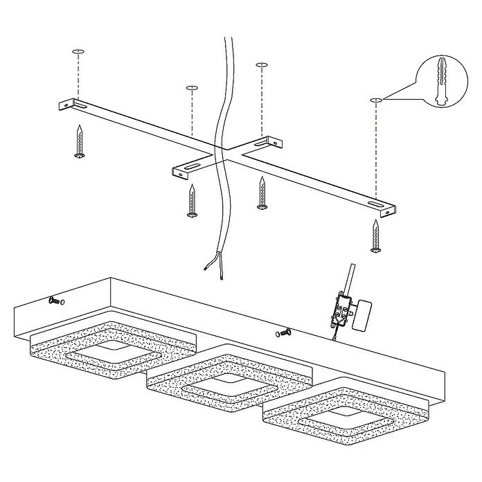 Eglo LED-Wand- & Deckenleuchte Fradelo - L x B x H: 46 x 14 x 6 cm, Silber, Warmweiß, Anzahl Leuchtmittel: 3 Stk. - Skizze