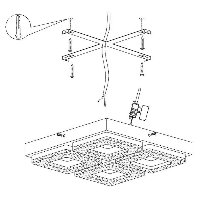 Eglo LED-Wand- & Deckenleuchte Fradelo - L x B x H: 28 cm x 280 mm x 6 cm, Silber, Warmweiß, Anzahl Leuchtmittel: 4 Stk. - Skizze