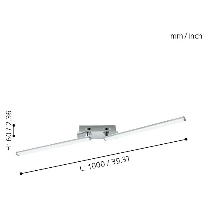 Eglo Lasana 2 LED-Deckenleuchte - 18 W, L x B x H: 100 x 8 x 6 cm, Warmweiß - Skizze
