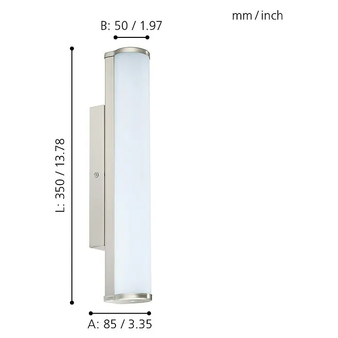 Eglo LED-Wandleuchte Calnova - 8 W, L x B x H: 5 x 8,5 x 35 cm, Neutralweiß - Skizze