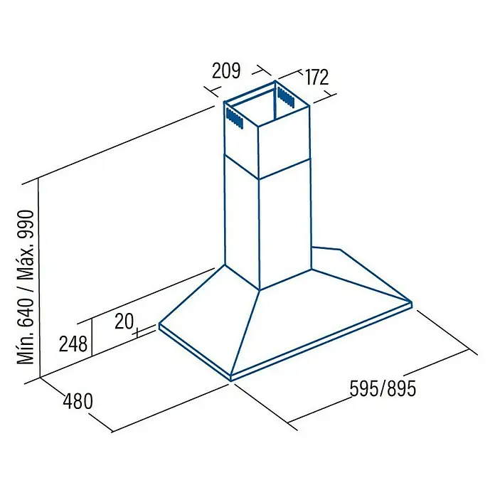Cata Campana de pared V 6000 X - Ancho: 60 cm, Potencia de aire máx.: 490 m³/h, Acero inoxidable - Dibujo técnico