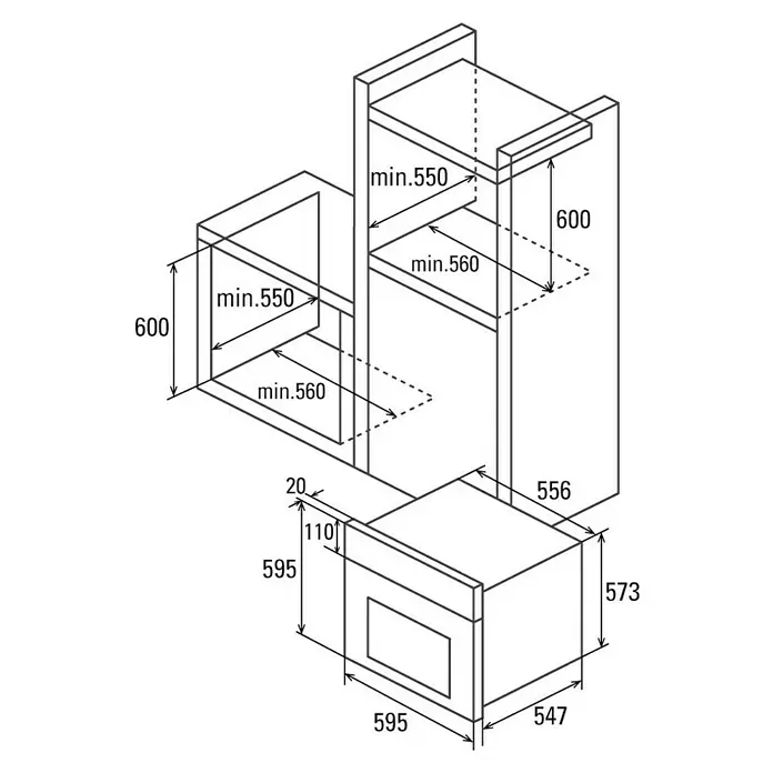 Cata Horno empotrado MDS 7206 X - Número de tipos de calentamiento: 6 ud., Volumen horno: 72 l - Dibujo técnico